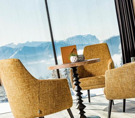 Table with a view on the Dolomites
